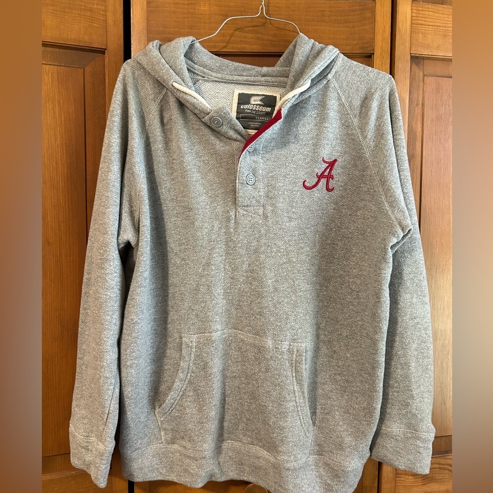 Alabama Roll Tide grey XL hoodie with crimson embroidered A logo, soft, Bama